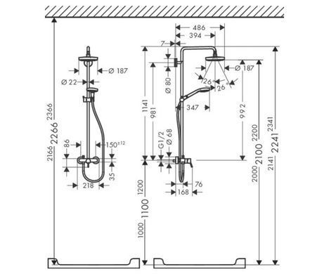 Croma Select S 180 2jet Showerpipe Душова система цв білий