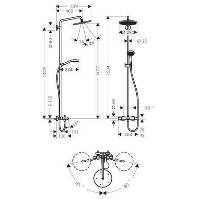 CROMA SELECT 280 Air 1jet Showerpipe Душевая система для ванны с термостатом, хром