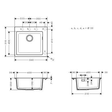 S510-F450 мойка для кухни, встроенная, размеры выреза: 54*49см, из материала Silicatec, цвет черный графит