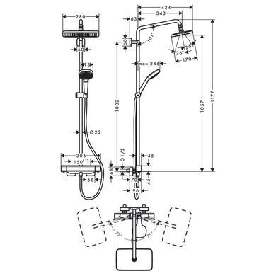 CROMA E Showerpipe душевая система 280 1jet, с термостатом, хром